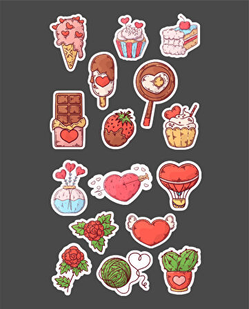 Sevgililer günü sticker set- 14 şubat sticker - hediye süsleme çıkartmaları- 2 li Set - Mat Etiket Kağıdı