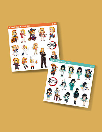 Demon Slayer-Kyōjurō Rengoku-Muichiro Tokito-parlak kağıt -2li sticker set-telefon süsleme