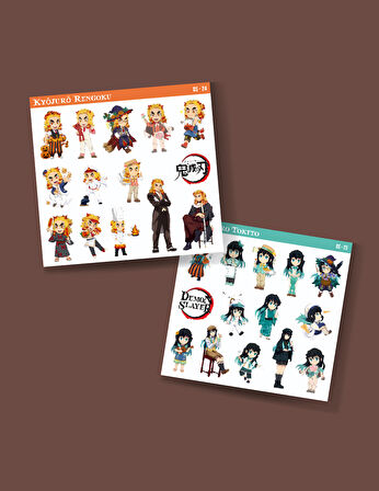 Demon Slayer-Kyōjurō Rengoku-Muichiro Tokito-parlak kağıt -2li sticker set-telefon süsleme