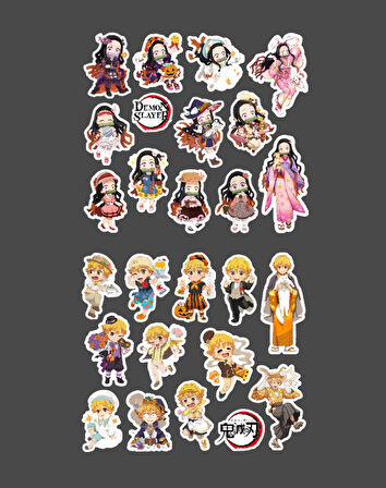 Zenitsu Agatsuma-Nezuko Kamado-Demon Slayer - 2li sticker set - parlak kağıt - çıkartmaları- süsleme etiket-DS-27-28