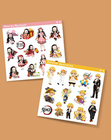 Demon Slayer-Zenitsu Agatsuma-Nezuko Kamado-2li sticker set parlak kağıt-süsleme etiket-DS-29-30