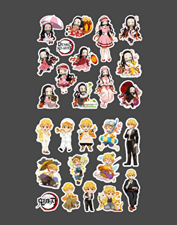 Demon Slayer-Zenitsu Agatsuma-Nezuko Kamado-2li sticker set parlak kağıt-süsleme etiket-DS-29-30