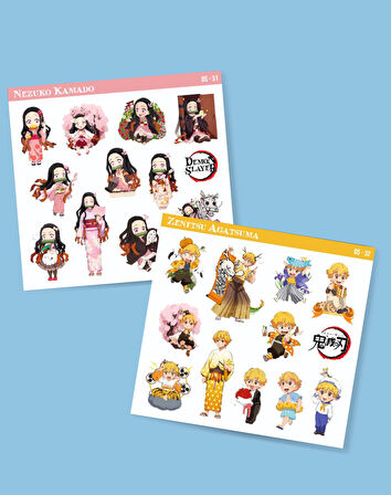 Kimetsu no yaiba-Zenitsu Agatsuma-Nezuko Kamado-2li sticker set parlak kağıt-etiket-DS-31-32
