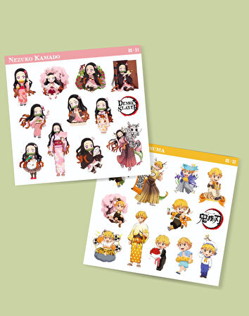 Kimetsu no yaiba-Zenitsu Agatsuma-Nezuko Kamado-2li sticker set parlak kağıt-etiket-DS-31-32