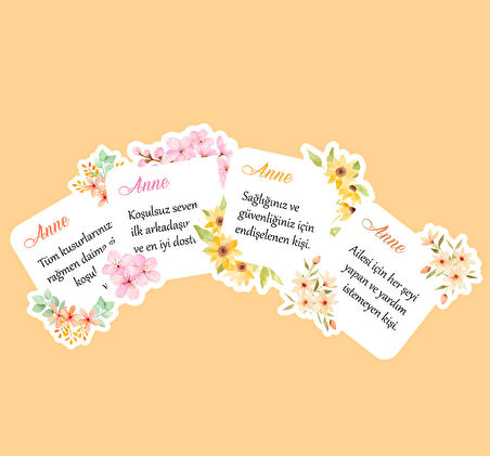 Mother's Day -Anneler Günü Tebrik Kartı 4 Lü Özel Kesim Kartlar-ANNE-03