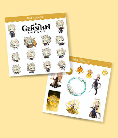 Genshin-Albedo 2 Li Sticker Set Parlak Kağıt-Monstat-Genshin impact-oyun süsleme