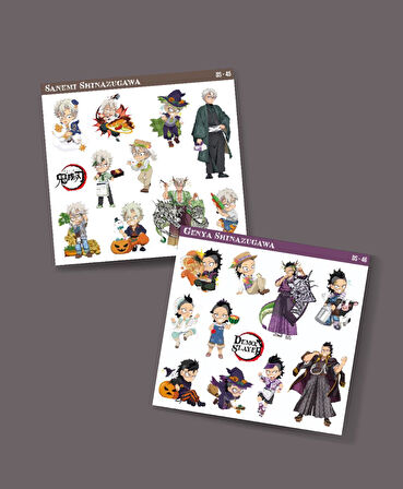 Demon Slayer Genya -Sanemi Shinazugawa 2 Li Set Anime Sticker Çıkartma Kimetsu no yaiba-parlak kağıt
