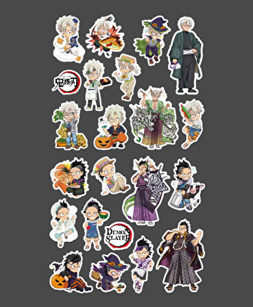 Demon Slayer Genya -Sanemi Shinazugawa 2 Li Set Anime Sticker Çıkartma Kimetsu no yaiba-parlak kağıt
