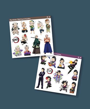 Kimetsu no yaiba-parlak kağıt-Demon Slayer-Genya -Sanemi Shinazugawa 2 Li Set Anime Sticker Çıkartma