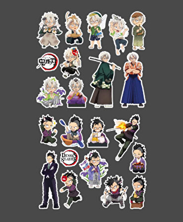 Kimetsu no yaiba-parlak kağıt-Demon Slayer-Genya -Sanemi Shinazugawa 2 Li Set Anime Sticker Çıkartma