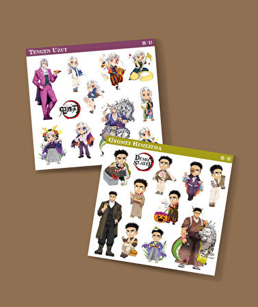 Tengen Uzui-Demon Slayer Gyomei Himejima -parlak kağıt 2 Li Set Anime Sticker Çıkartma-kimetsu no yaiba