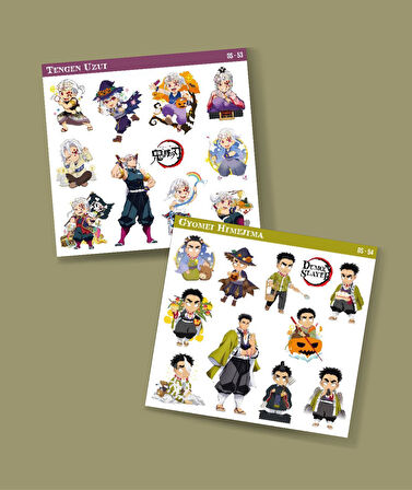 Gyomei Himejima -Tengen Uzui-Demon Slayer parlak kağıt 2 Li Set Anime Sticker Çıkartma-kimetsu no yaiba
