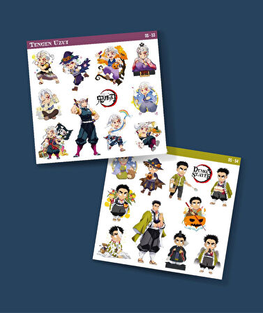 Gyomei Himejima -Tengen Uzui-Demon Slayer parlak kağıt 2 Li Set Anime Sticker Çıkartma-kimetsu no yaiba