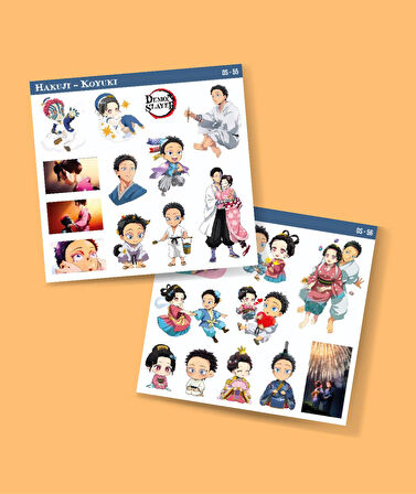 Akaza-Demon Slayer Hakuji-Koyuki -parlak kağıt 2 Li Set Anime Sticker Çıkartma-kimetsu no yaiba