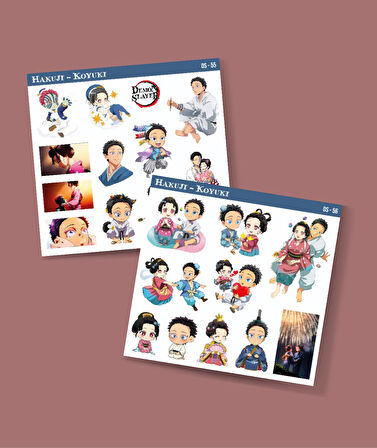 Akaza-Demon Slayer Hakuji-Koyuki -parlak kağıt 2 Li Set Anime Sticker Çıkartma-kimetsu no yaiba