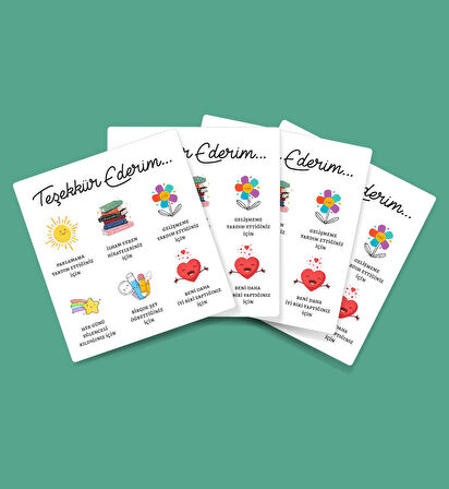 Öğretmenler Günü Tebrik Kartı 4 Lü - Not Kartı -Özel gün 24 Kasım - hediye kartı- tek yüzlü