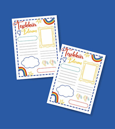 Teşekkür Kartı-BOŞ-Tebrik Kartı- 2 Lİ - Not Kartı -hediye kartı- tek yüzlü teşekkür kartı-öğretmen ve öğrenci