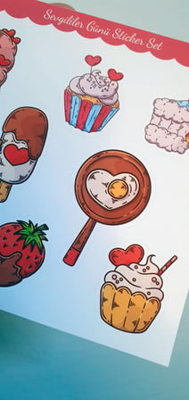 Aşk - Sevgililer günü Parlak kağıt sticker set- 14 şubat sticker - hediye süsleme çıkartmaları- 2 li Set