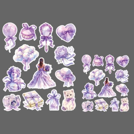 Mor Lady- ajanda defter süsleme-journal süsleme-Violet Lady-Vintage sticker set Mat kağıt - 2Li etiket seti