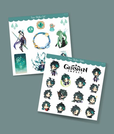 Xiao-Genshin İmpact-Xiao 2 Li Sticker Set Parlak Kağıt-oyun etiketi - telefon -hediye süsleme
