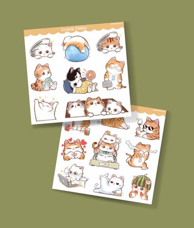Sevimli Kedi etiketleri 2 Li - sevimli sticker -kawai cat -Telefon süslemeleri kedi çıkartmaları -mat kağıt-