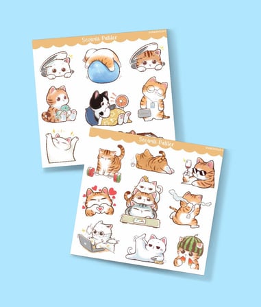 Sevimli Kedi etiketleri 2 Li - sevimli sticker -kawai cat -Telefon süslemeleri kedi çıkartmaları -mat kağıt-