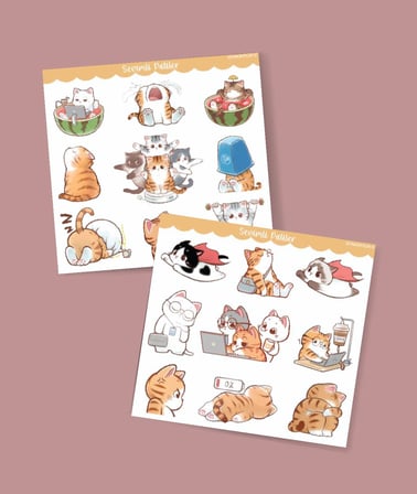 kawai cat -kedi etiketleri -2 Li - -mat kağıt-Sevimli Kedi çıkartmaları -sevimli sticker -Telefon süslemeleri