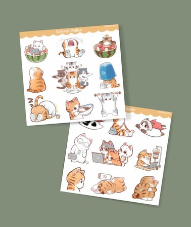 kawai cat -kedi etiketleri -2 Li - -mat kağıt-Sevimli Kedi çıkartmaları -sevimli sticker -Telefon süslemeleri