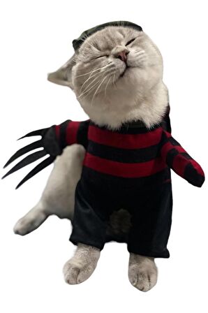 Freddy Krueger Kedi Kostümü XS Beden (2-4 Kg)