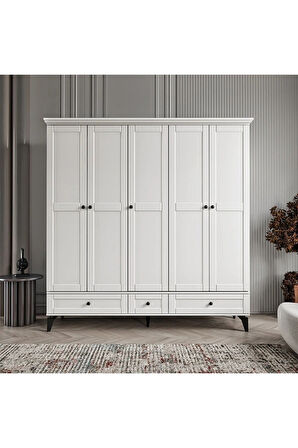 DALİ 5 KAPAKLI BEYAZ GARDIROP TAMAMI MDF