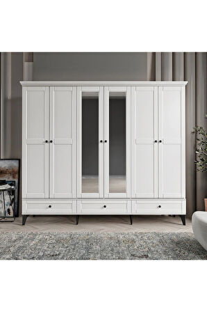 DALİ 6 KAPAKLI BEYAZ GARDIROP TAMAMI MDF