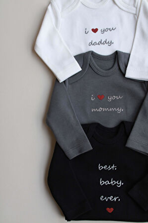 3lü Nakışlı Çıt Çıtlı Uzun Kollu Body Zıbın Set Model 7