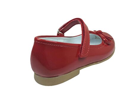 OrtopedikAL Ortaç Emt Bebe Kırmızı Rugan Bıyık Fiyonk Kız Çocuk Babet Abiye Ayakkabı Fantazi Düğün