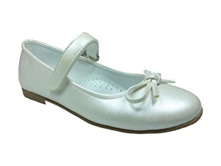 Ortaç Emt Patik Ekru Krem Rugan Bıyık Fiyonk Kız Çocuk Babet Abiye Ayakkabı Fantazi