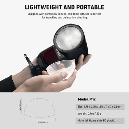 NEEWER M12 Manyetik Dome Difüzör (Z2PRO, Z2 ve Z1 Yuvarlak Kafa Flaşlar için)