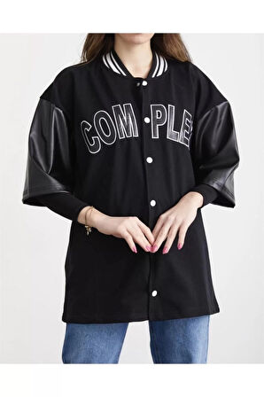 Kadın Complex Kolej Oversize T-shirt - Siyah