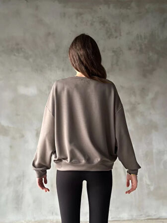 Osy Modal Yumuşak dokulu Kumaş Bisiklet Yaka Oversize Sweatshirt - Gri