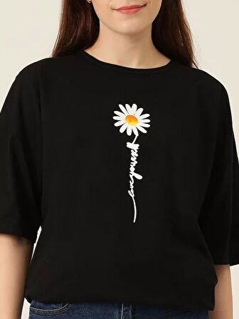 Baskılı Kadın T-shirt - Siyah