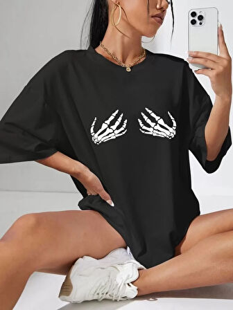Baskılı Kadın T-shirt - Siyah
