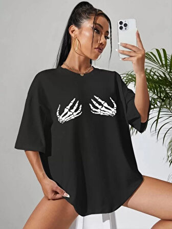 Baskılı Kadın T-shirt - Siyah