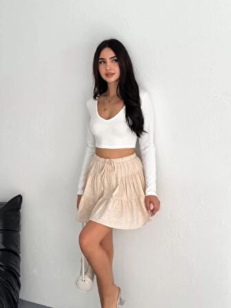 Keten Şortlu Etek - Bej