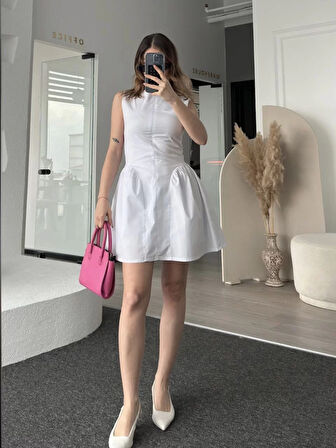 Fermuar detaylı Mini Elbise - Beyaz