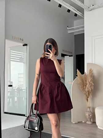 Fermuar detaylı Mini Elbise - Kahve