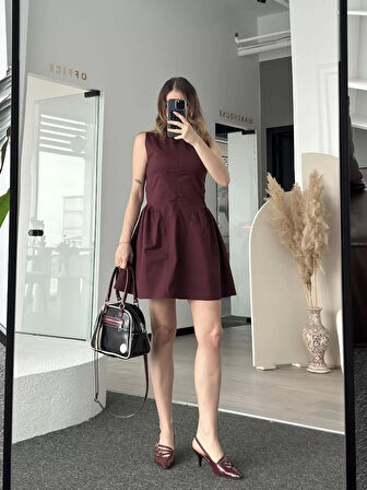 Fermuar detaylı Mini Elbise - Kahve