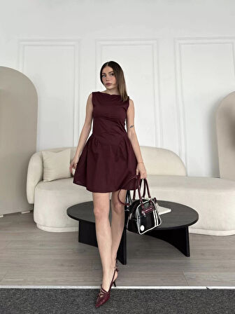 Fermuar detaylı Mini Elbise - Kahve