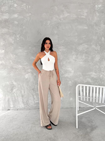 Ayrobin Oversize Kadın Pantalon - Bej