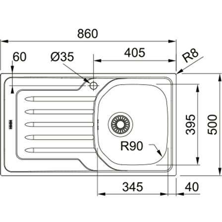 Franke Onda Line OLL 611-86 Dekorlu Sol Damlalıklı Paslanmaz Çelik Mutfak Eviyesi 86x50 cm