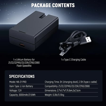 NEEWER NB-Z1 Pro 7.2V 3000mAh Li-ion Yedek Batarya