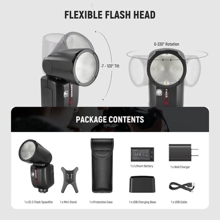 Neewer Z2PRO-C Canon Uyumlu 76W Yuvarlak Kafa Akülü Tepe Flaşı