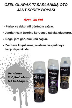 Oto Jant Gri Sprey Boya,Unıversal Astar Sprey,Parlak Vernik Sprey,3lü Jant Boyama Sprey Seti